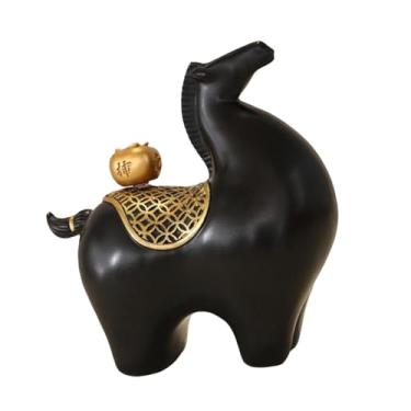 Imagem de FLCPJGV Escultura de Cavalo - Lembrança do Ano do Cavalo - Decoração Feng Shui para Mesa, Estante e Lareira, Preto, com Caqui