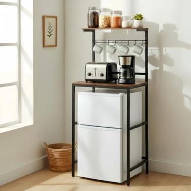 Imagem de Colingmill Mini armário de geladeira de 2 camadas com mini geladeira de armazenamento e prateleira de suporte de micro-ondas, suporte de cozinha para micro-ondas, prateleira de armazenamento de