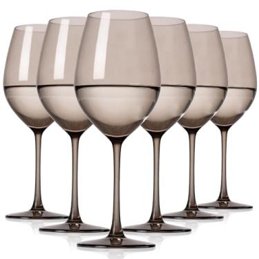 Imagem de comfit Conjunto de 6 taças de vinho cinza fumê sopradas à mão com haste para vinho tinto e branco, 540 ml, presentes exclusivos para casamento, aniversário