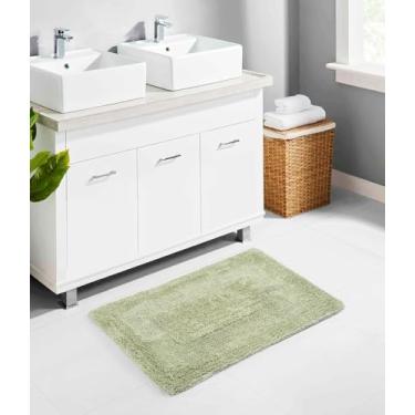 Imagem de WOVEN ST. Tapete de banho de algodão de luxo reversível para spa Vanity Shower Tapete de banho macio lavável à máquina para banheiro/cozinha, tapete absorvente de água para quarto (sólido, verde