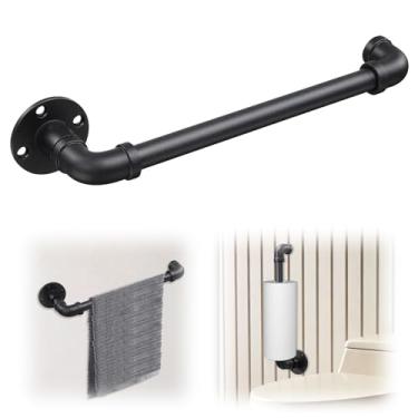 Imagem de CALCHELE Suportes de papel higiênico, suporte de papel higiênico de 36 cm de comprimento, suporte de parede, suporte de rolo de papel higiênico para banheiro, cozinha, banheiro - preto fosco