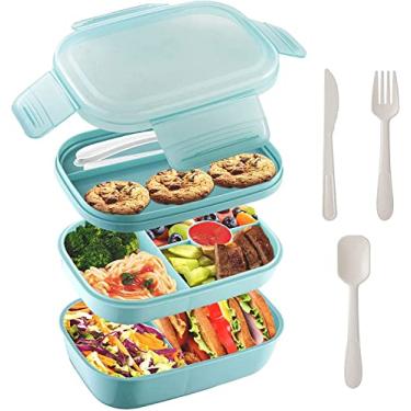 Imagem de Box Adult Lunch 3 recipientes Bento empilháveis com utensílios à prova de vazamento para adultos Lunchbox design minimalista moderno trabalho escola p