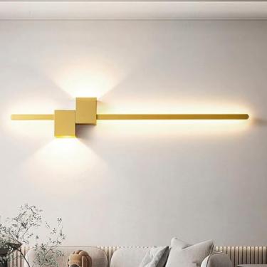 Imagem de Arandela LED Interior Moderna Criativa Minimalista Lâmpadas de Parede Longas Linear Alumínio Metal Iluminação de Parede para Quarto Cabeceira Sala de Estar Escadaria (Luz Branca Dourada, 60 cm)