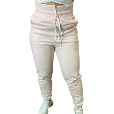 Imagem de Calça Moletom De Frio Feminina Cós Alto Com Bolso Flanelada - ANJ MODA