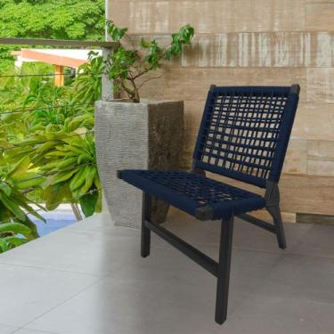 Imagem de Cadeira Viena Base de Madeira Maciça Preta e Corda Náutica Azul Marinh