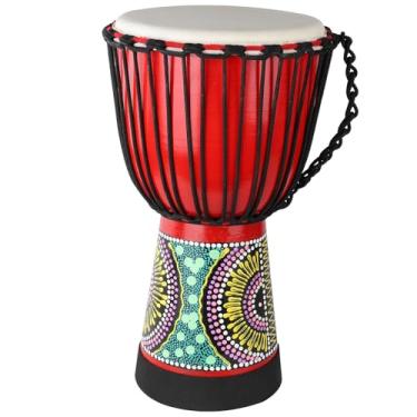 Imagem de AIMEIS Tambor Djembe, 25,4 cm padrão pintado à mão, instrumento musical africano, presente para adultos, crianças iniciantes