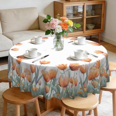 Imagem de Eikione Toalha de mesa redonda 178 cm, toalha de mesa tulipa rosa à prova d'água e sem rugas, capas de mesa, decorações de verão para jantar em casa