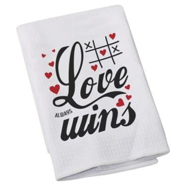Imagem de LEVLO Love Always Wins Toalha de cozinha Dia dos Namorados açúcar amor cozinhar doce coração esposa marido toalha de chá presente (amor sempre ganha)