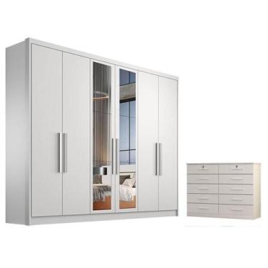 Imagem de Guarda Roupa Casal Linea com Espelho e Nicho e Gaveteiro Milão com Cha