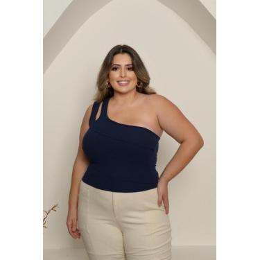 Imagem de Cropped Sara Nula Plus Size Manca Modinha G1 G2 G3 G4, Azul marinho, G