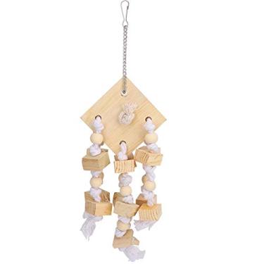 Imagem de Cuofyunl pássaro de madeira natural pendurado balanço papagaio mordendo mastigando bloco de jogo gaiola brinquedo acessório