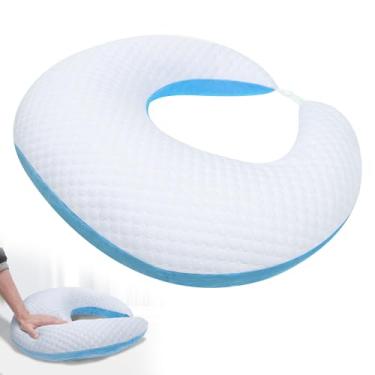 Imagem de Almofada de jogos, almofada ergonômica de suporte de braço em forma de U com capa removível e alça elástica ajustável para jogos, leitura de crochê (azul)