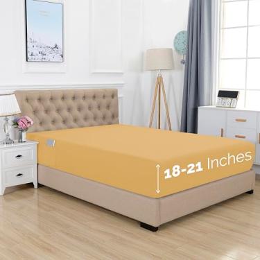 Imagem de Elegant Comfort Lençol 1500 premium de qualidade de hotel 45 a 53 cm de profundidade - lençol com elástico único com bolso extra profundo para colchão alto, luxuoso e macio, bolso inteligente - sem