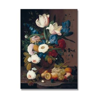Imagem de NHLDZYH Arte floral vintage natureza morta, pintura botânica clássica, decoração de casa quente para sala de estar e sala de jantar. C29. 50x70cm-19,6x27,5 pol. Somente tela