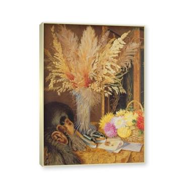 Imagem de Moldura de champanhe. Arte em tela floral country, pintura botânica vintage de natureza morta, decoração de parede de cozinha de fazenda emoldurada para sala de jantar. C23. 80 x 112 cm - 31,4 x 44,1