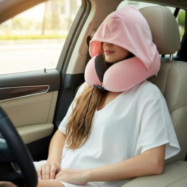 Imagem de Travesseiro de Pescoço Forma de U Espuma de Memória Macio Portátil Encosto para Viagem Avião Carro e Escritório (ROSE)