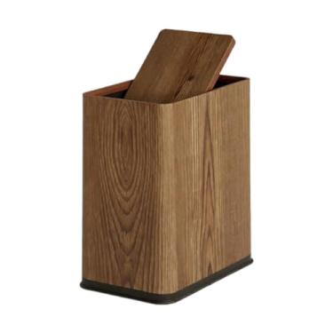 Imagem de Generic Lixeira de banheiro com tampa de pressão, simples e estreita, para quarto, lavanderia, berçário e hotel, Padrão de Madeira