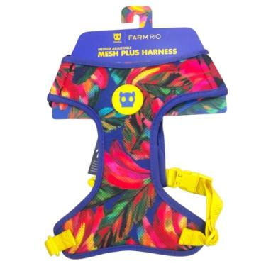 Imagem de FARM RIO Peitoral Ajustável Mesh Plus para Cães, Estampa Floral Colorida Azul, Porte Médio, Samba, 35-40cm Pescoço, 52-62cm Barriga