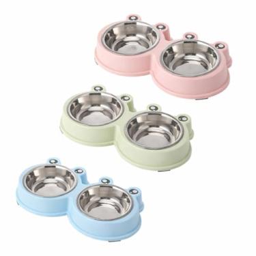 Imagem de Comedouro e Bebedouro Pote Ração Duplo Elevado Cães Gatos Pet Inox Sapinho (Salmão)