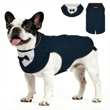Imagem de Supet Conjunto de smoking e bandana para cães com gravata borboleta, roupa formal para casamento, festa de aniversário, formatura, dia dos namorados, roupas para cães grandes, médios e pequenos (azul