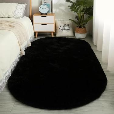 Imagem de Tapete Passadeira Oval Felpuda 2,00x0,75m para Quarto Sala Beira de Cama Macia(PRETO)