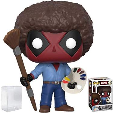 Imagem de Funko Pop! Marvel X-Men: Deadpool Playtime – Boneco de vinil do Deadpool do Bob Ross (junto com capa protetora Pop Box)
