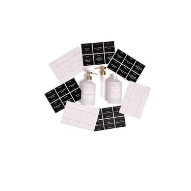 Imagem de Conjunto de duas garrafas de vidro com acessórios e etiquetas com tampas douradas (transparente)