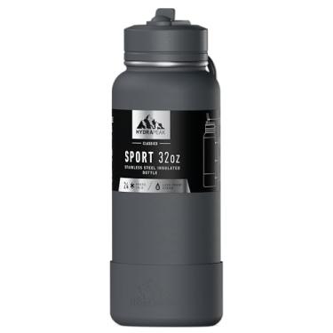 Imagem de Hydrapeak Garrafa de água esportiva isolada de 947 ml com tampa de palha, à prova de vazamento e derramamento, mantém as bebidas frias por 24 horas, quentes por 12 horas (matéria cinza)