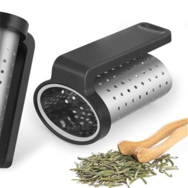 Imagem de 1 infusor de chá de aço inoxidável – coador de chá de folhas soltas de fácil limpeza lavável na máquina de lavar louça (preto)