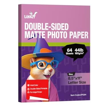 Imagem de Uinkit 8,5 x 11 20 kg, 160 g/m2, 64 folhas, papel fotográfico profissional fosco dupla face, tamanho carta de 8,5 mm, secagem instantânea, adequado para todas as impressoras de tinta