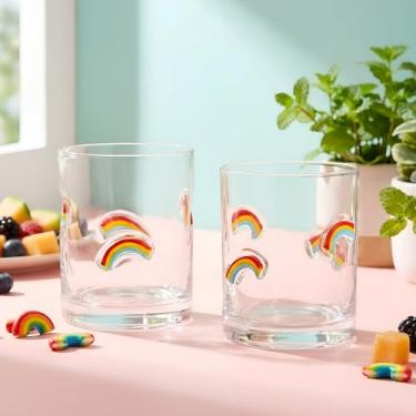 Imagem de Skylety 2 peças de copos de suco com ícones de arco-íris, presentes de orgulho gay, copos de vinho sem haste à moda antiga, canecas de café para coquetel de uísque, canecas de café para decoração de