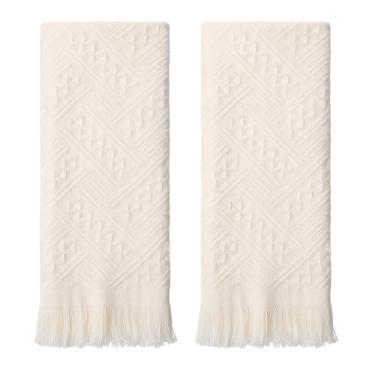 Imagem de KFHENSOMR 2 pacotes de toalhas de mão decorativas boho para banheiro, 35 x 76 cm, conjunto de toalhas de rosto macias absorventes turcas de algodão para casa de fazenda, cozinha, hotel, spa, hóspede