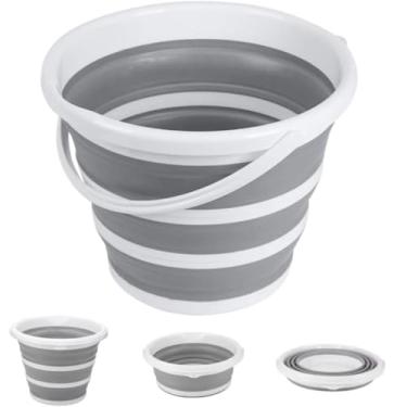 Imagem de Balde Dobrável Retrátil de Silicone, Cinza e Branco, 5 Litros, 20x25 cm, Portátil, Economiza Espaço