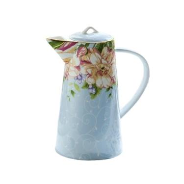 Imagem de Jarra de água de 1200 ml com tampa e alça de osso, chaleira, vintage, jarro de água, cozinha, bebidas frias ou quentes, pote de suco de café, garrafa de água (azul)