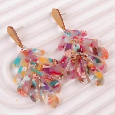 Imagem de Brinco de acrílico feminino com folha de palmeira, boêmio, joias modernas, presentes, One Size, Resina, Sem pedra preciosa