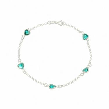 Imagem de Pulseira Feminina Choker De Prata 925 Verde Coração Zircônia - DR Joia