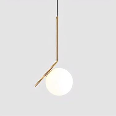 Imagem de Luminária pendente E27 Creative para sala de estar/jantar em estilo pós-moderno, lustre nórdico com design de esfera de vidro e estrutura em tubo de aço.