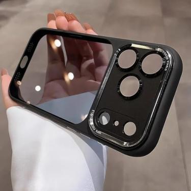 Imagem de Capa de luxo rígida em acrílico transparente para iPhone 17 Air 13 14 15 16 17 Pro Max Plus 12 11 com película protetora para lente e resistente a impactos, preta, para iPhone 15