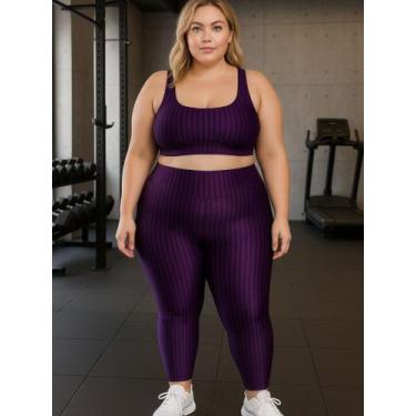 Imagem de Conjunto Plus Size Fitness 3D Cropped Bojo Removível e Legging Cintura