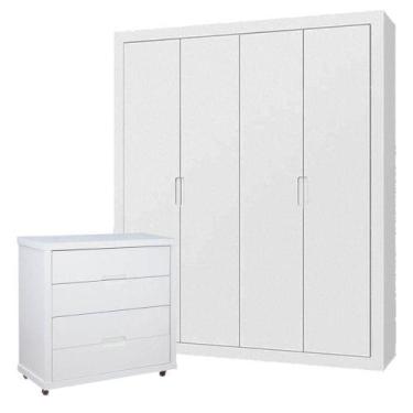 Imagem de Guarda Roupa 4 Portas E Cômoda Gaveteiro Tutto New Branco Acetinado - 