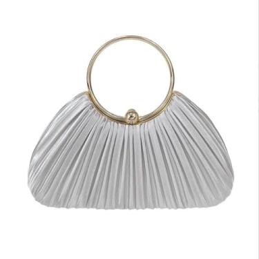 Imagem de Bolsa clutch plissada à noite para mulheres - elegante bolsa de mão com alça de anel, bolsa de festa formal para gala de formatura de casamento (prata), Prata.