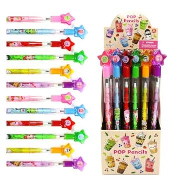 Imagem de TINYMILLS 24 lápis empilháveis Boba – lápis multipontos fofos de chá bolha em caixa de exibição, lembrancinhas de festa de Boba, recompensas de sala de aula, sacos de brindes, material escolar Kawaii