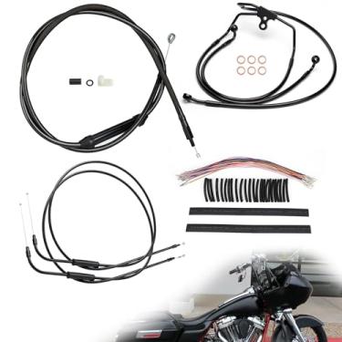 Imagem de TIGERSGATE Kit de cabos de cabides de macaco de 14 polegadas para Touring 2000-2006 sem ABS, cabo de embreagem estendido e cabos do acelerador e marcha lenta e linha de freio e fio CAN-Bus, preto