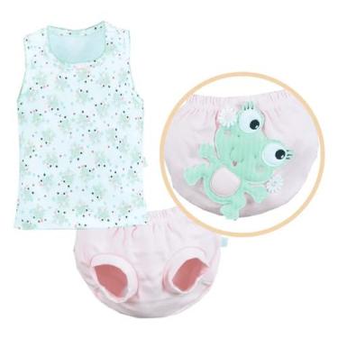 Imagem de Regata Com Tapa Fralda Bebê Menina Suedine Estampado Upi Uli, RN