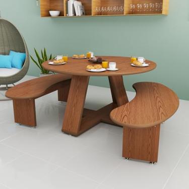 Imagem de Mesa de Jantar Redonda Nature com 2 Bancos Design Elegante e Funcional