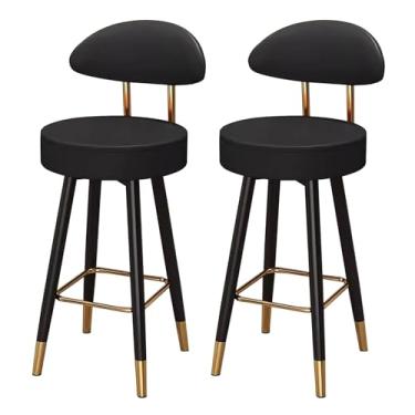 Imagem de Banquetas de bar conjunto de 2 bancos de bar de couro sintético cadeiras de bar giratórias com encosto e apoio para os pés, bancos de bar acolchoados altura do balcão para casa, pub, C