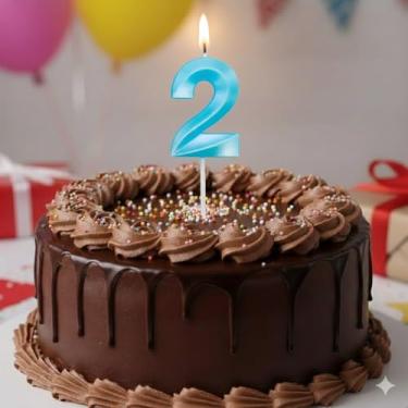 Imagem de Vela De Aniversário Design Número Com 7Cm Silver Festas Azul Claro (Número 2)