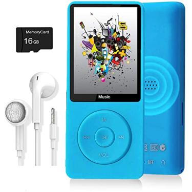 Imagem de Leitor de MP3, leitor de música com cartão micro SD de 16 GB, alto-falante/reprodução de foto/vídeo/rádio FM/gravador de voz/leitor de e-book, suporta até 128 GB