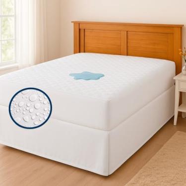 Imagem de Capa de colchão impermeável, proteção de quatro camadas, laterais em tela, fácil de limpar.(branco,Casal)
