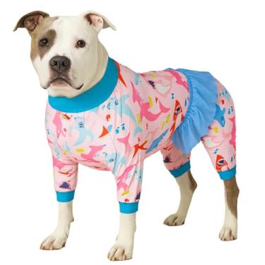 Imagem de LovinPet Pijama Pitbull Shirt com proteção UV, pijama pós-cirúrgico, tecido elástico leve, estampa rosa, pijama grande para cães, camiseta para vestidos de cachorro, rosa GG